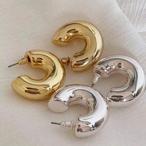New Hollow Light Weight Chunky Gold Plated Hoop Earrings For Women Minimalist